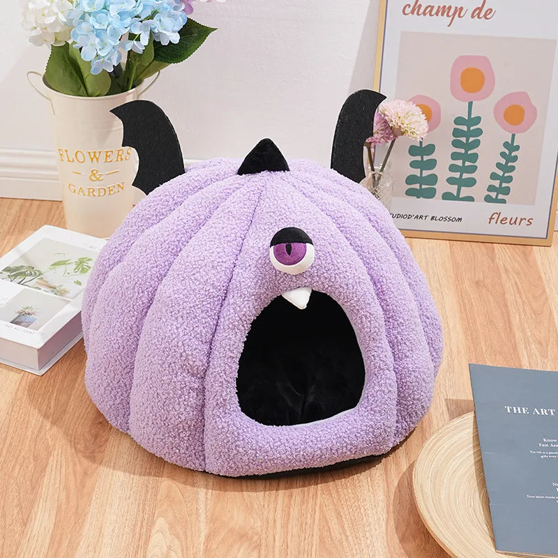 Monster Cat Bed for Autumn and Winter, a 2-in-1 Cat and Dog Bed for Playing Hide-and-Seek and Sleeping, Pet Bed for Halloween Festive Paws