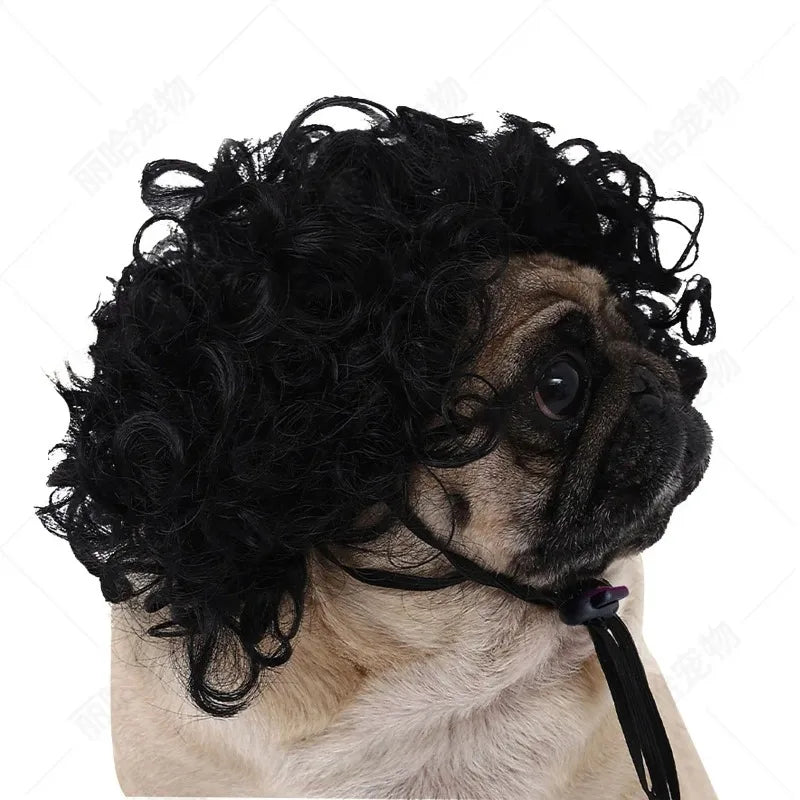 Creative Funny Pet Wig Bob Head with Neat Bangs Cosplay Costume Props Cute Dress Up Headwear for Small Dog Cat Party Use Festive Paws