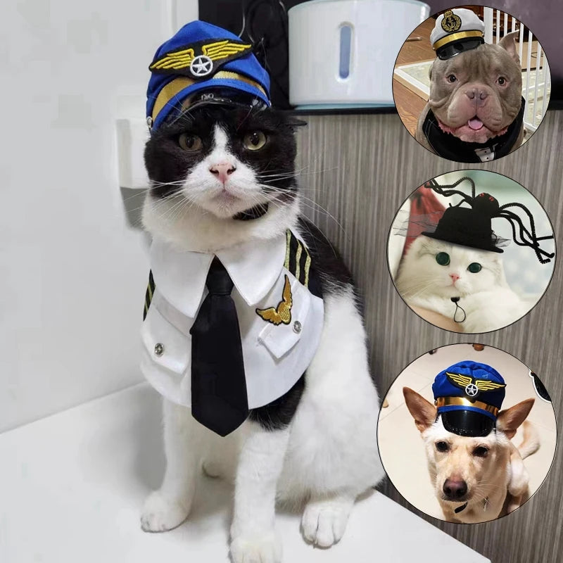 Halloween Pet Cosplay Police, pilot, etc Hat Accessories