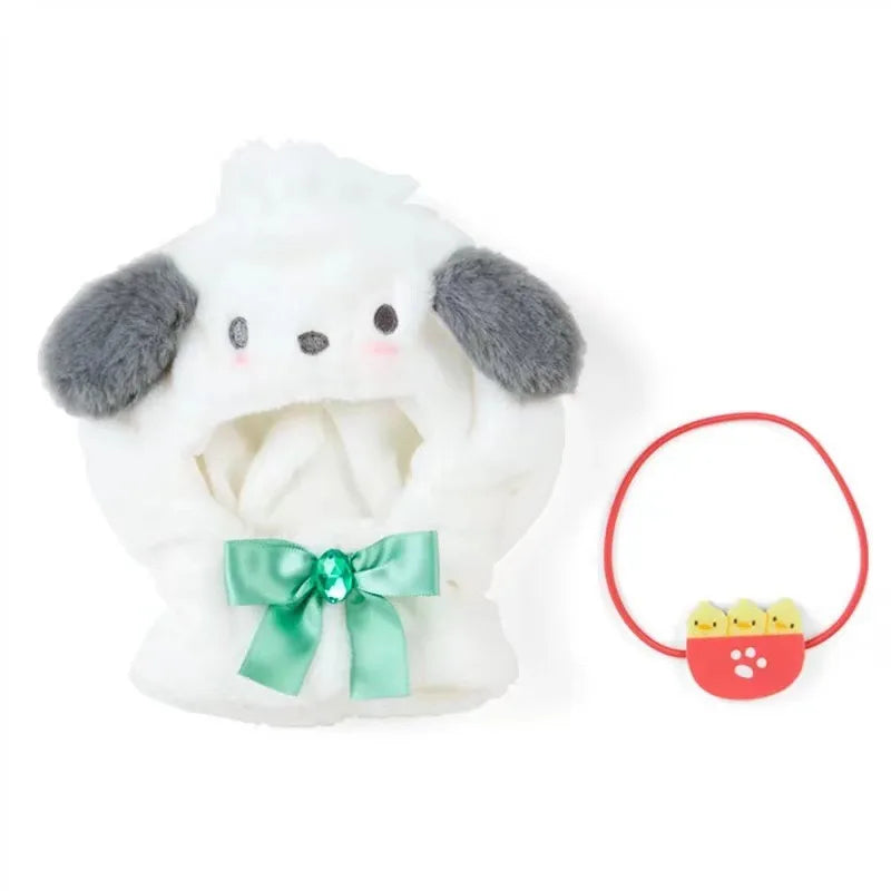 Sanrio kawaii Doll Clothes Kuromi Melody Cinnamoroll For 15cm cotton Doll Clothing Kokomimi Kitty Cloak Skirt for Labubu Outfit Festive Paws