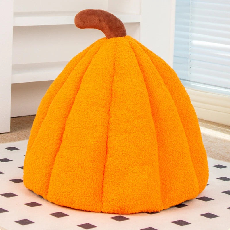Halloween Pumpkin Cat Nest Half Surrounding Design for Security Detached Cushion Easy Cleaning Ample Space Festive Atmosphere Festive Paws
