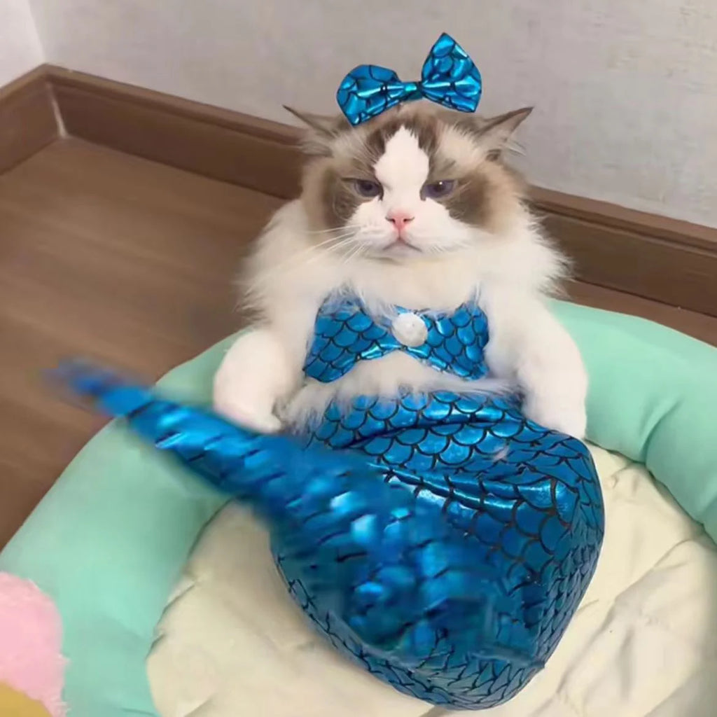 Mermaid Cat Halloween Costumes Sparkly Cosplay Dog Clothes Outfit for Small Kitten Birthday Party Dressing Up Pet Costumes   Cos Festive Paws