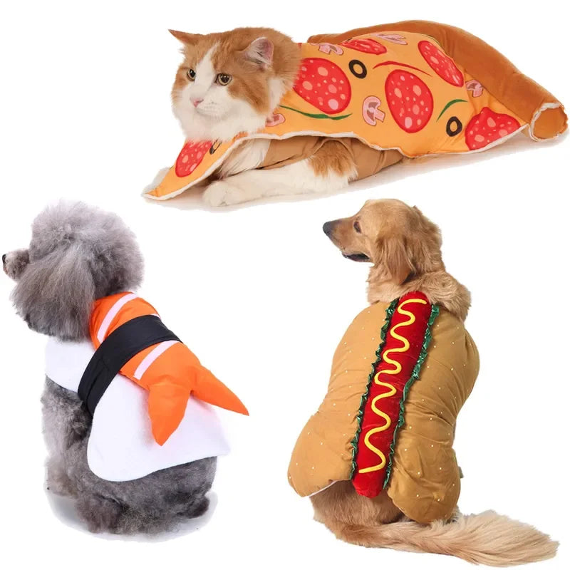Pet Halloween Costume Christmas Dog Fancy Dress Apparel Funny Cosplay Hot Dog Burgers Pizza Sushi Clothes for Puppies and Kitten Festive Paws