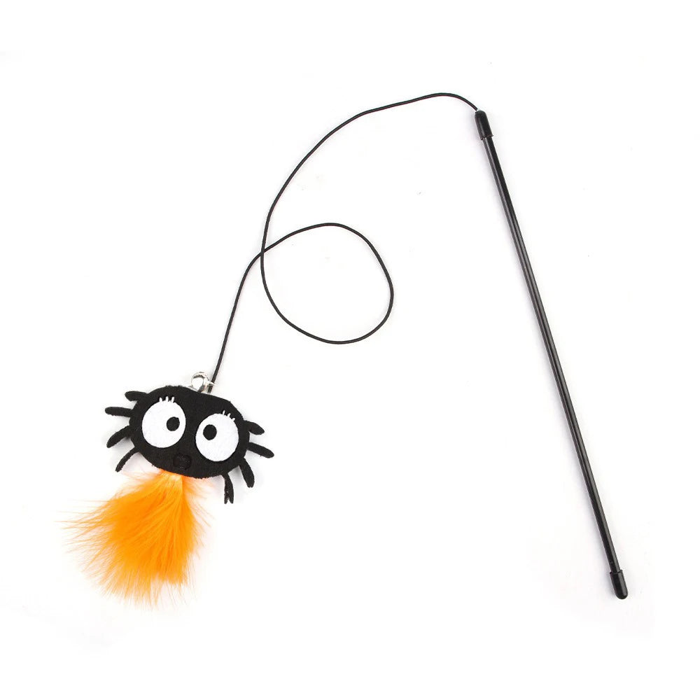 20 Styles Assorted Halloween Cat Toy Accessories Set Multiple Plush Interactive Cat Wand Spider Feather Pet Toys Festive Paws