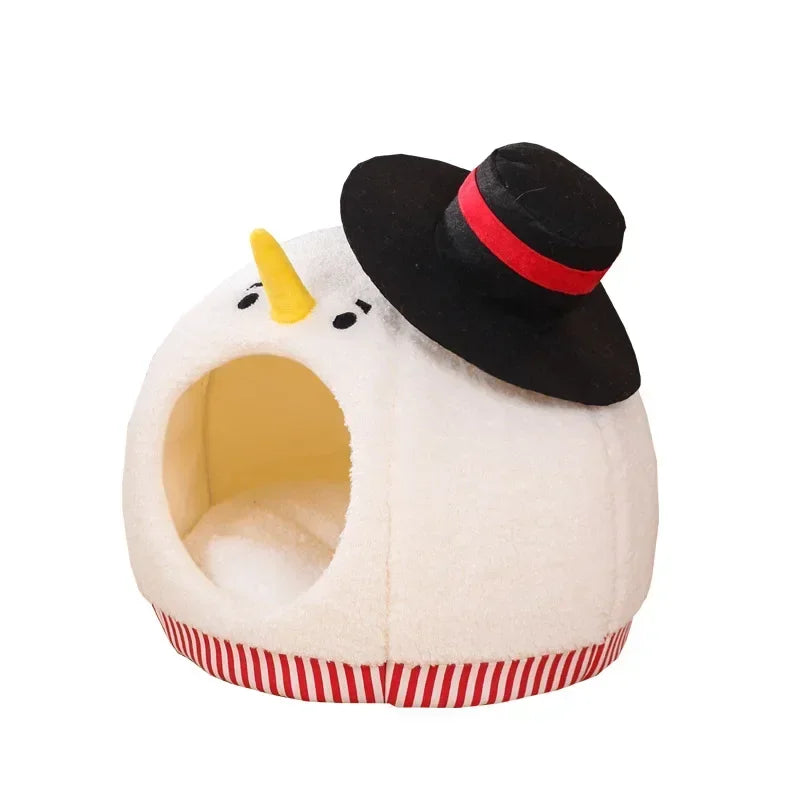 Cat Nest Universal In Autumn And Winter Semi-closed Cat House Cute Christmas Snowman Cat Nest Winter Warm Pet Supplies Festive Paws