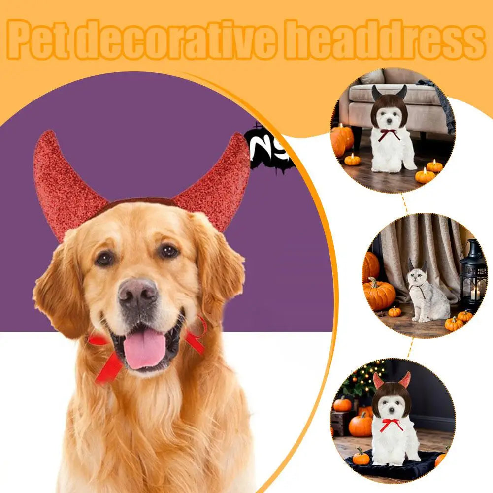 Pet Costume Devil Horn Headband Accessory Animal Headpiece Cosplay Halloween Party Props Funny Demon Cosplay for Dogs Cats Gifts Festive Paws