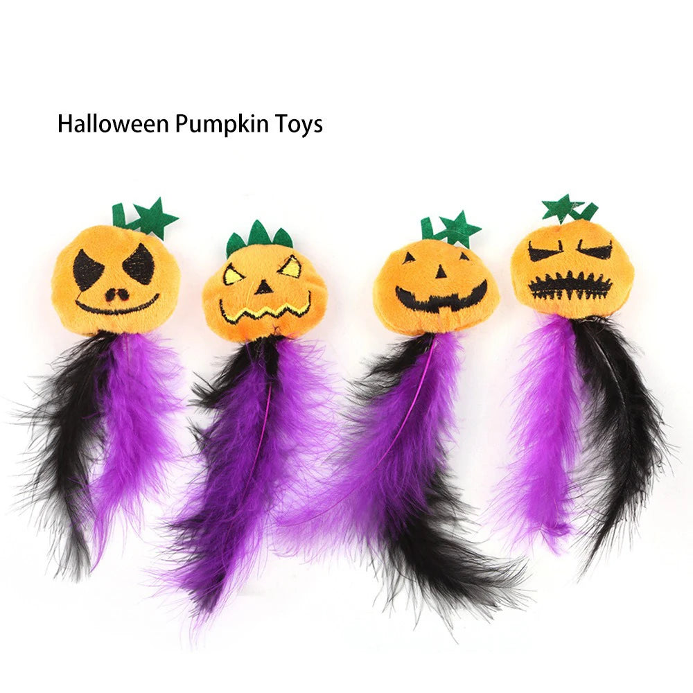 20 Styles Assorted Halloween Cat Toy Accessories Set Multiple Plush Interactive Cat Wand Spider Feather Pet Toys Festive Paws