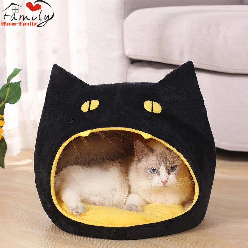 Deep Sleep Cat Bed Warm Pet House Cozy Cave Cushion Gatos Productos Para Mascotas Sleeping Dog Basket Tent Mat Pet Bed Supplies Festive Paws