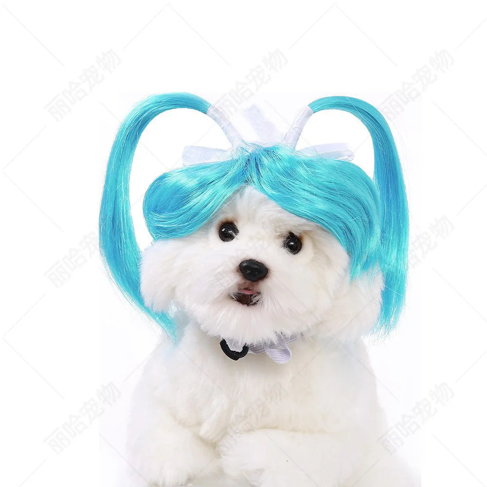 Creative Funny Pet Wig Bob Head with Neat Bangs Cosplay Costume Props Cute Dress Up Headwear for Small Dog Cat Party Use Festive Paws