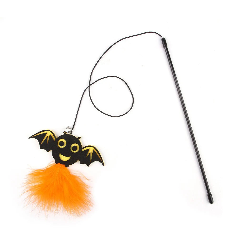 20 Styles Assorted Halloween Cat Toy Accessories Set Multiple Plush Interactive Cat Wand Spider Feather Pet Toys Festive Paws