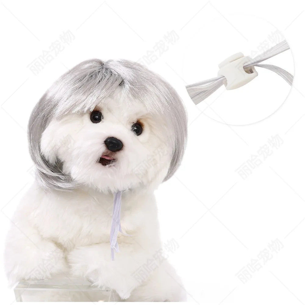 Creative Funny Pet Wig Bob Head with Neat Bangs Cosplay Costume Props Cute Dress Up Headwear for Small Dog Cat Party Use Festive Paws