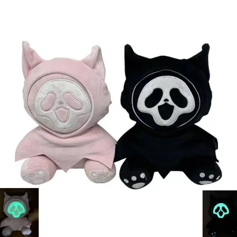 2PCS 23cm Ghost Face Plush Toys Cute Soft Stuffed Animation Luminous Ghost Home Room Decor Dolls For Kid Birthday Halloween Gift Festive Paws