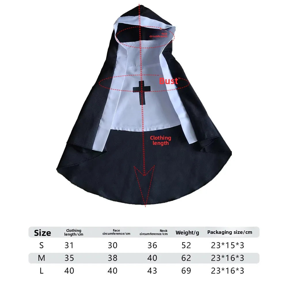 Pet Nun Costume Funny Cosplay Outfit with Cross for Cats And Dogs Halloween Party Dress up Clothes for Small to Medium Puppy Festive Paws