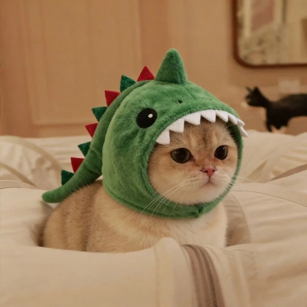 Puppy Dress Up Adjustable Cat Shark Headdress Warm Plush Cartoon Cat Decorative Hat Cute Soft Pet Costume Photo Props Festive Paws