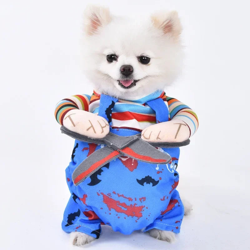 Halloween Pet Dog Clothes Transformed Pet Apparel and Wig for Holiday Party Pet Supplies Funny Bloody Doll With Knife Dog Costum Festive Paws