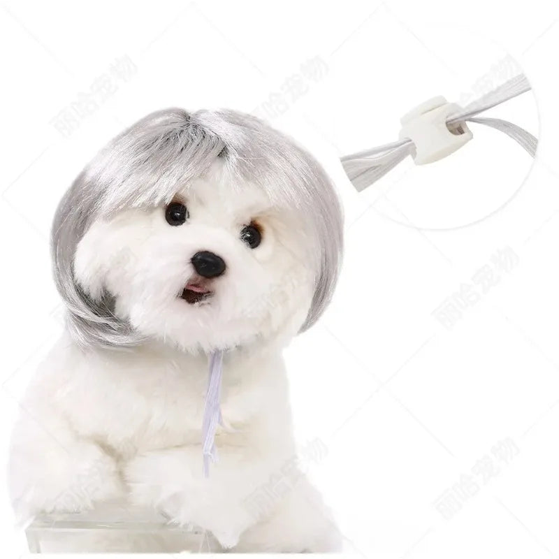 Creative Funny Pet Wig Bob Head with Neat Bangs Cosplay Costume Props Cute Dress Up Headwear for Small Dog Cat Party Use Festive Paws