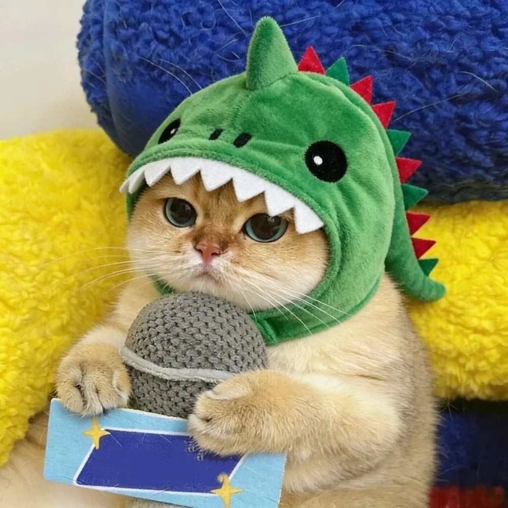 Puppy Dress Up Adjustable Cat Shark Headdress Warm Plush Cartoon Cat Decorative Hat Cute Soft Pet Costume Photo Props Festive Paws