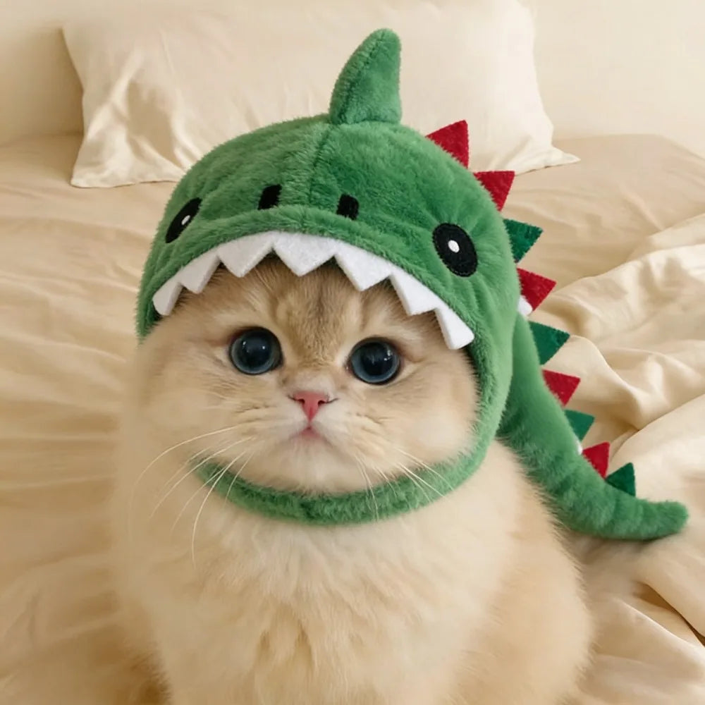 Puppy Dress Up Adjustable Cat Shark Headdress Warm Plush Cartoon Cat Decorative Hat Cute Soft Pet Costume Photo Props Festive Paws