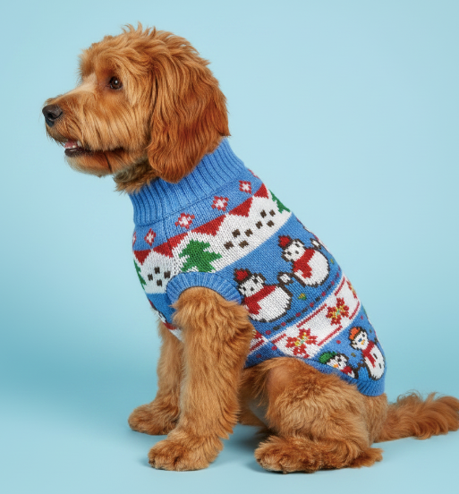Blue Snowman Pet Sweater – Knit Holiday