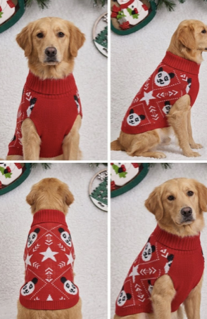 Pet Sweater - Red Star Panda Festive Paws