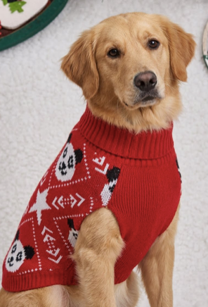 Pet Sweater - Red Star Panda Festive Paws