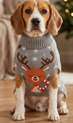 pet Knit Sweater - reindeer grey snow Festive Paws