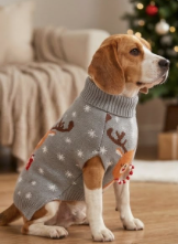 pet Knit Sweater - reindeer grey snow Festive Paws
