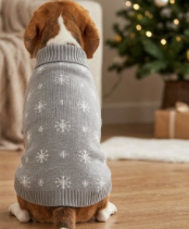 pet Knit Sweater - reindeer grey snow Festive Paws