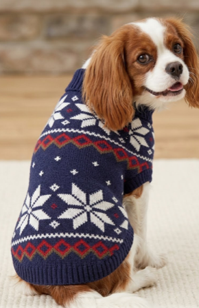 Pet Knit Sweater - navy blue snowflakes Festive Paws
