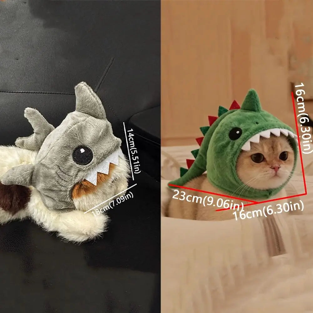 Puppy Dress Up Adjustable Cat Shark Headdress Warm Plush Cartoon Cat Decorative Hat Cute Soft Pet Costume Photo Props Festive Paws