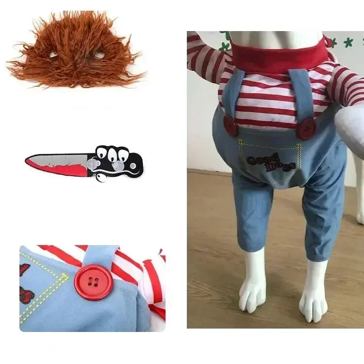 Halloween Pet Dog Clothes Transformed Pet Apparel and Wig for Holiday Party Pet Supplies Funny Bloody Doll With Knife Dog Costum Festive Paws