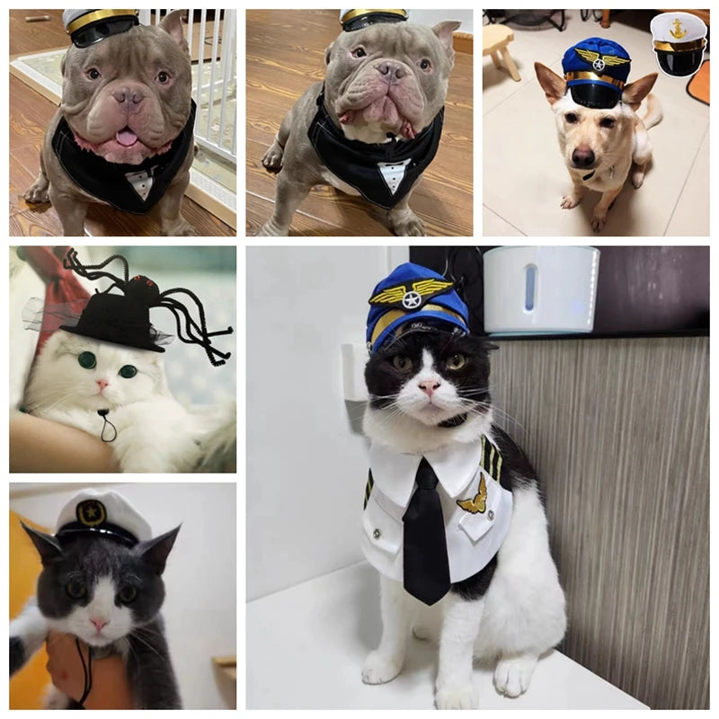 Halloween Pet Cosplay Police, pilot, etc Hat Accessories