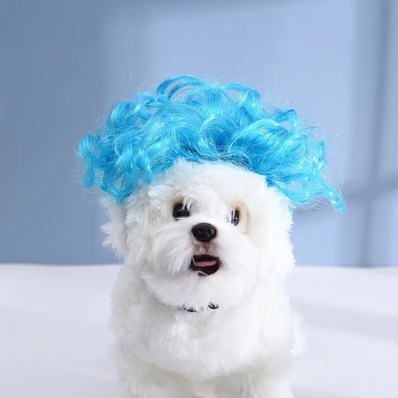 Dogs Cats Headdress Funny Pet Wigs Bangs Exploding Head Braids Straight Hair Nylon Fibre Material Halloween Pet Accessories Festive Paws
