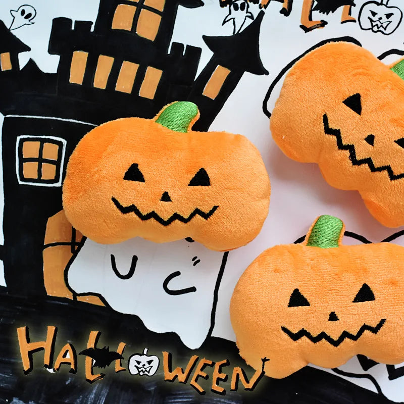 Halloween Dog Plush Squeaky Toy - Ghost Pumpkin Bat Stuffed Toys for Small Dogs Puppies, Festive Pet Chew Toy to Festive Paws