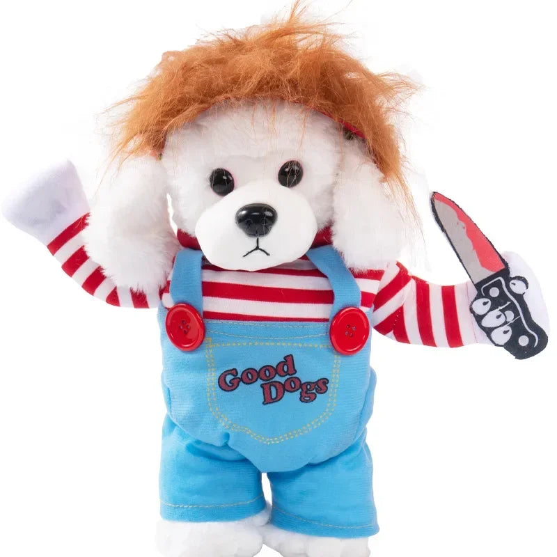 Halloween Pet Dog Clothes Transformed Pet Apparel and Wig for Holiday Party Pet Supplies Funny Bloody Doll With Knife Dog Costum Festive Paws