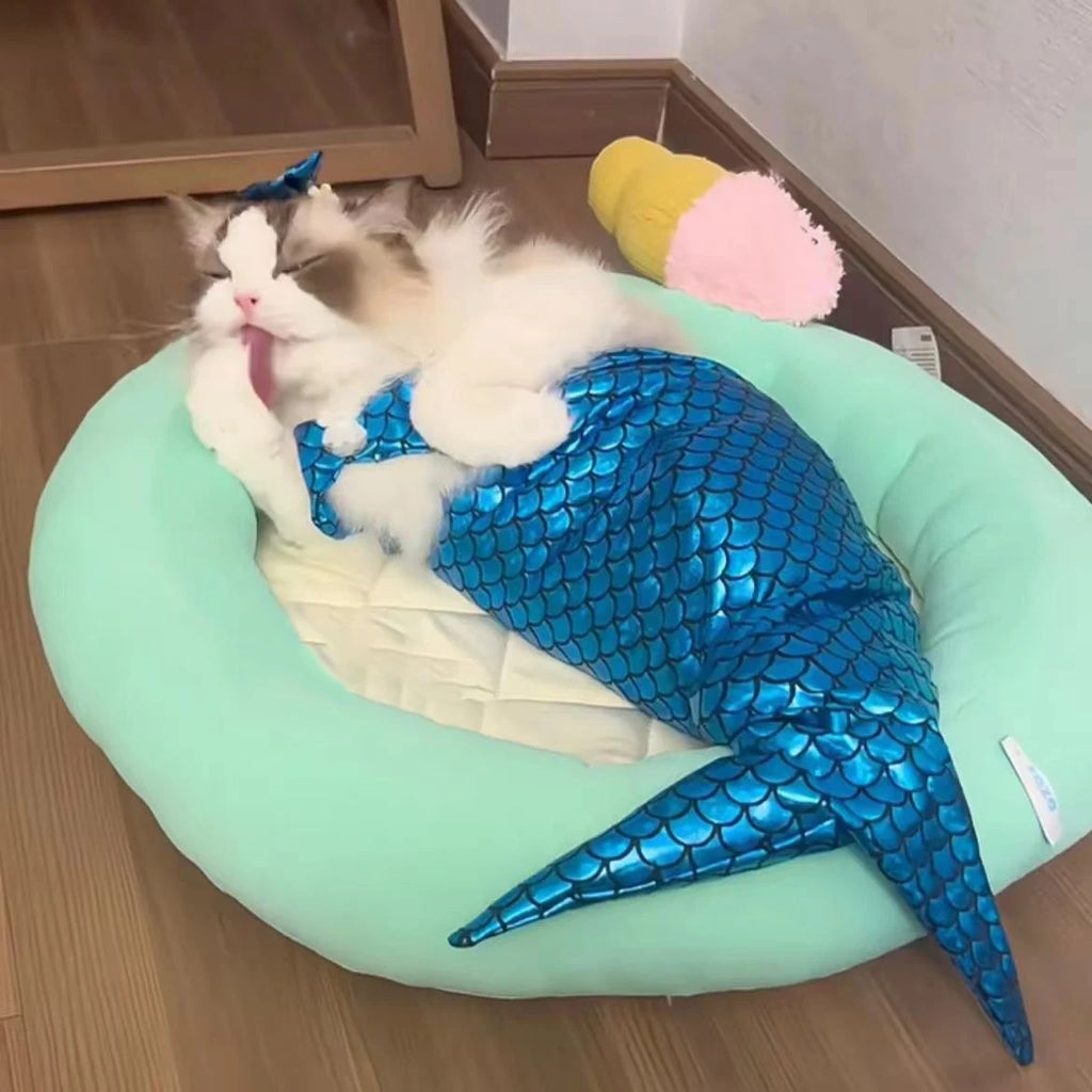 Mermaid Cat Halloween Costumes Sparkly Cosplay Dog Clothes Outfit for Small Kitten Birthday Party Dressing Up Pet Costumes   Cos Festive Paws