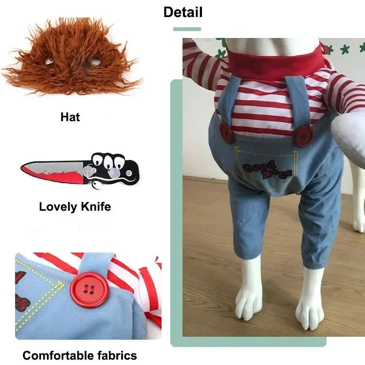 Halloween Pet Dog Clothes Transformed Pet Apparel and Wig for Holiday Party Pet Supplies Funny Bloody Doll With Knife Dog Costum Festive Paws