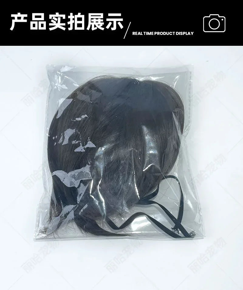 Creative Funny Pet Wig Bob Head with Neat Bangs Cosplay Costume Props Cute Dress Up Headwear for Small Dog Cat Party Use Festive Paws