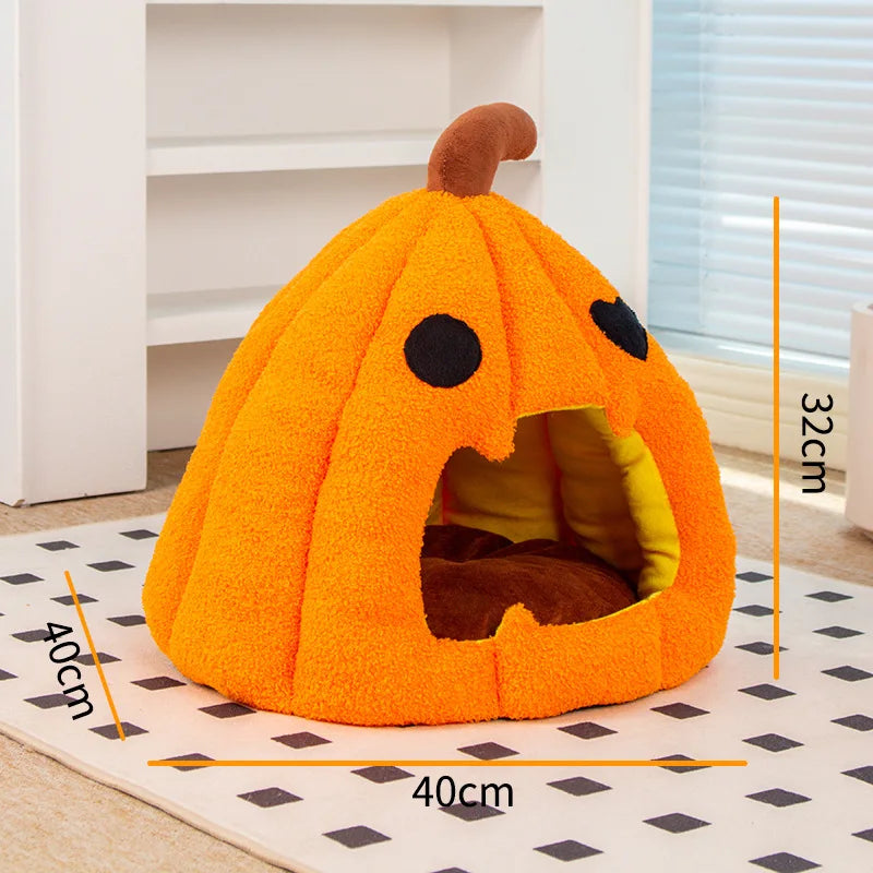 Halloween Pumpkin Cat Nest Half Surrounding Design for Security Detached Cushion Easy Cleaning Ample Space Festive Atmosphere Festive Paws