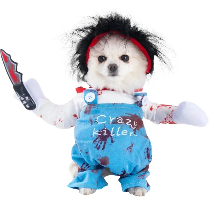 Halloween Pet Dog Clothes Transformed Pet Apparel and Wig for Holiday Party Pet Supplies Funny Bloody Doll With Knife Dog Costum Festive Paws