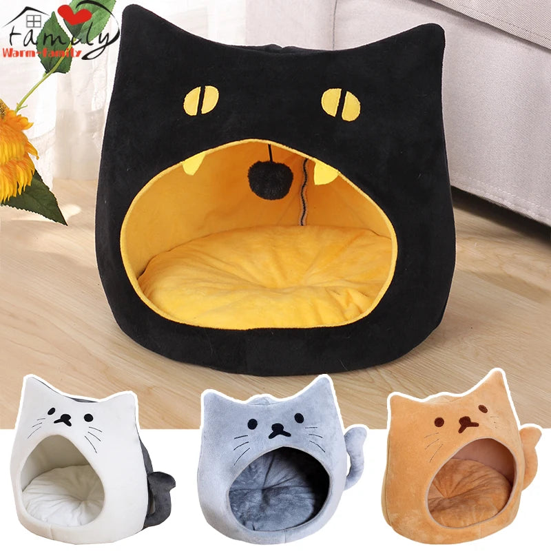 Deep Sleep Cat Bed Warm Pet House Cozy Cave Cushion Gatos Productos Para Mascotas Sleeping Dog Basket Tent Mat Pet Bed Supplies Festive Paws