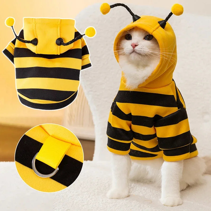 Bee Designer Dog Cat Cosplay Costume Funny Outfit Pet Hoodies Christmas Sweater Warm Coat for Small Dogs Cute Puppy Clothes Festive Paws