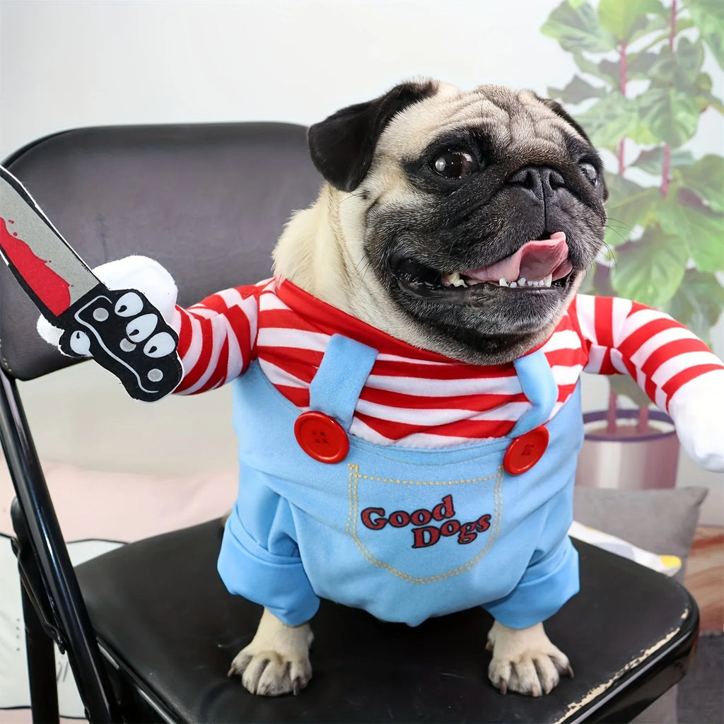 Halloween Pet Dog Clothes Transformed Pet Apparel and Wig for Holiday Party Pet Supplies Funny Bloody Doll With Knife Dog Costum Festive Paws