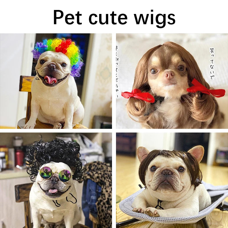 Dogs Cats Headdress Funny Pet Wigs Bangs Exploding Head Braids Straight Hair Nylon Fibre Material Halloween Pet Accessories Festive Paws