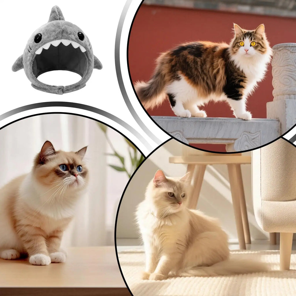 Kitten Outfits Adjustable Cat Shark Headdress Cartoon Warm Plush Cat Decorative Hat Cute Soft Pet Costume Halloween Festive Paws
