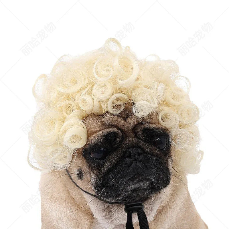 Creative Funny Pet Wig Bob Head with Neat Bangs Cosplay Costume Props Cute Dress Up Headwear for Small Dog Cat Party Use Festive Paws