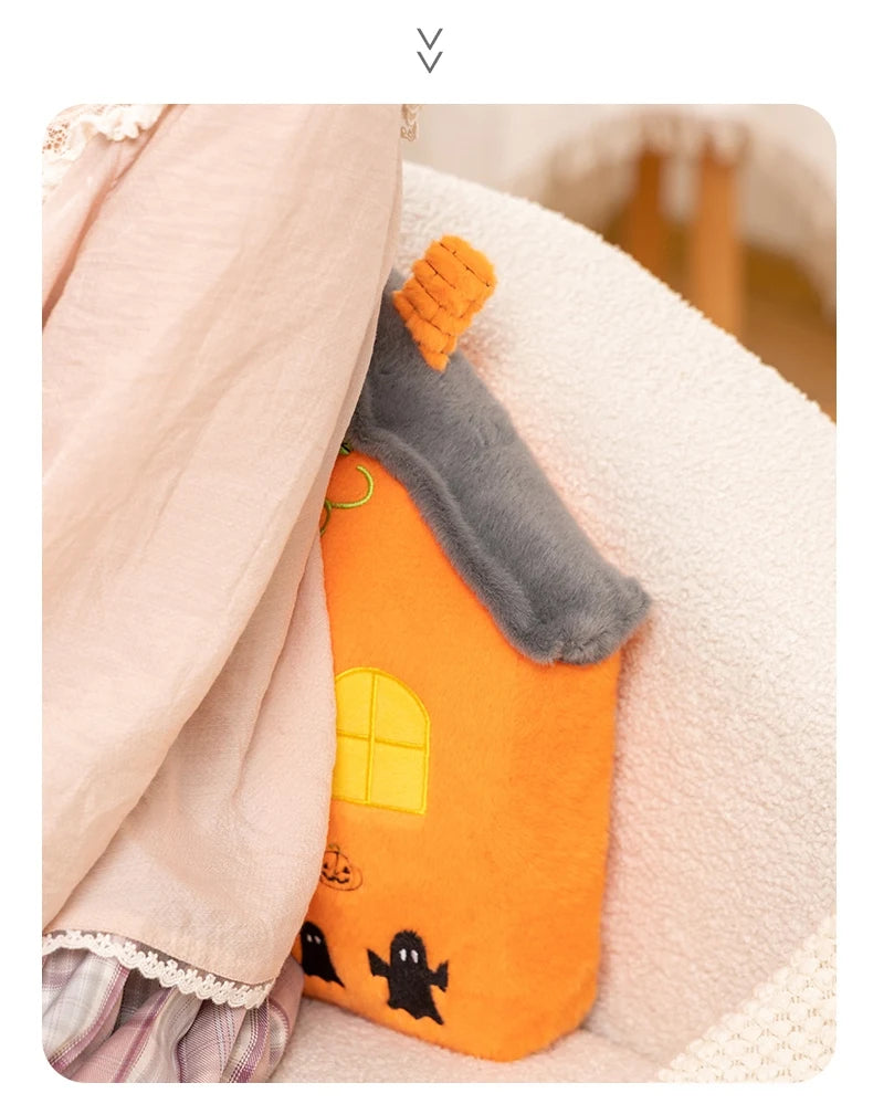 Fun Cute Halloween Orange Pumpkin Plush Toy Pillow Bat Ghost House Vampire Plush Toy Home Decoration Gift For Children Festive Paws