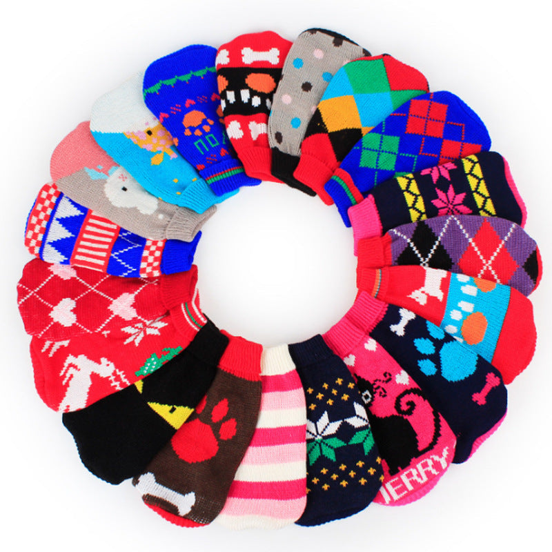 Thickened Puppy Knit Sweater - Blue Snowman Festive Paws